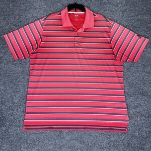 Adidas Shirt Men XL Red Grey Polo Striped Climalite Short Sleeve Polyester Adult